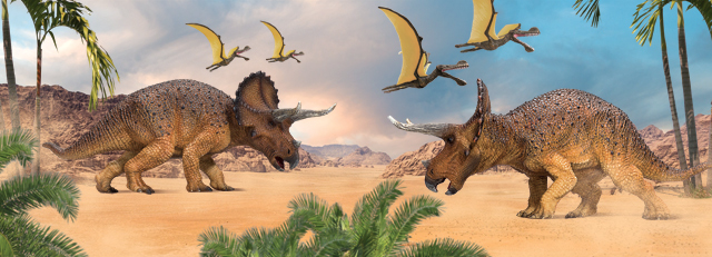 Mojo Fun Triceratops and the pterosaur Tropeognathus.
