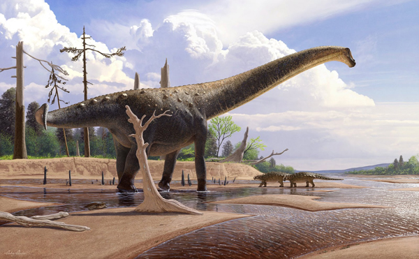 Life reconstruction of the newly described Asian sauropod Abdarainurus barsboldi.