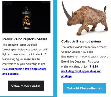 Rebor Oddities Velociraptor and CollectA Deluxe Elasmotherium.