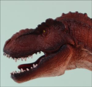 The Mojo Fun Tyrannosaurus rex deluxe figure has an articulated jaw.