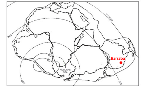 Map showing the location of the Barraba fossil find in relation to Gondwana.