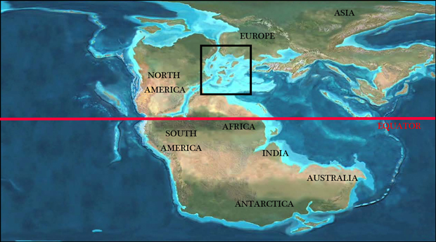 Position of continents in the Late Triassic.