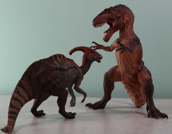 Papo Parasaurolophus and the Papo Giganotosaurus dinosaur models.