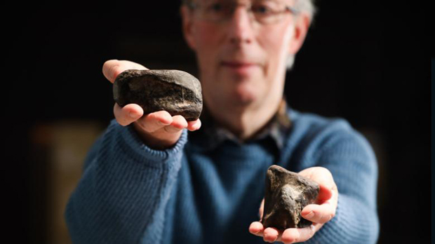 Dr Mike Simms holds the two precious fossils.