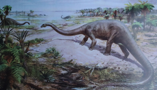 Diplodocus life reconstruction by Burian painted in 1952.