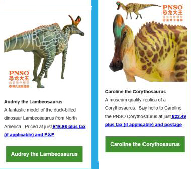 New PNSO models Audrey the Lambeosaurus and Caroline the Corythosaurus.