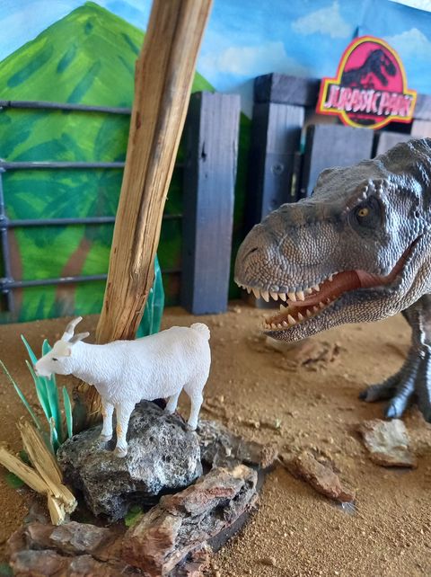 A goat meets a T. rex