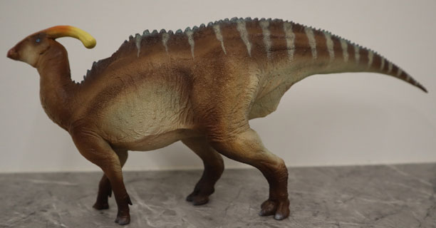 PNSO Wyatt the Parasaurolophus dinosaur model in lateral view.
