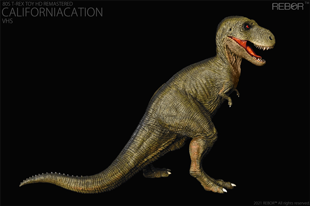 Rebor 1:35 80s T-REX Toy HD Remastered “Californiacation” VHS in a lateral view.