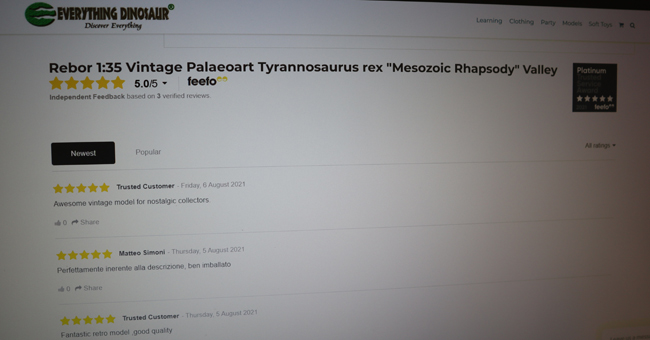 Feefo feedback on the Rebor "Mesozoic Rhapsody" dinosaur model.