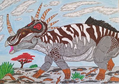 Caldey's horned dinosaur drawing.
