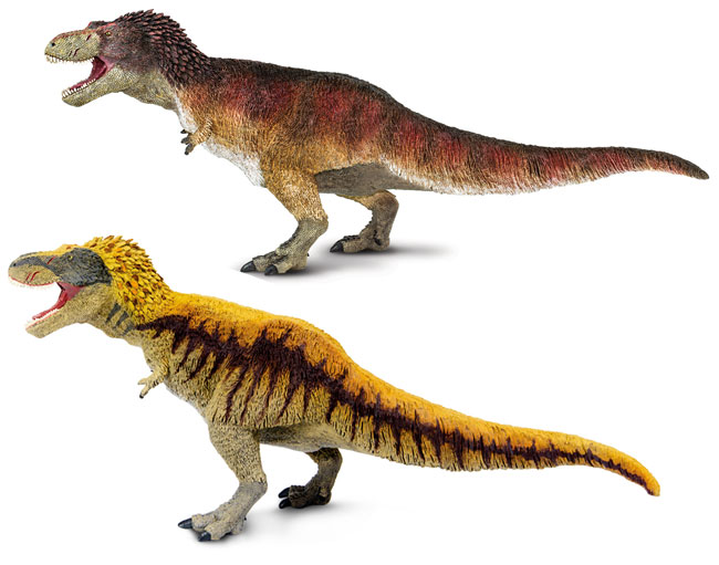 Comparing two feathered T. rex dinosaur models.
