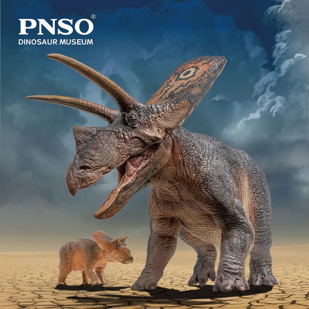 PNSO Torosaurus Aubrey and Dabei dinosaur models.