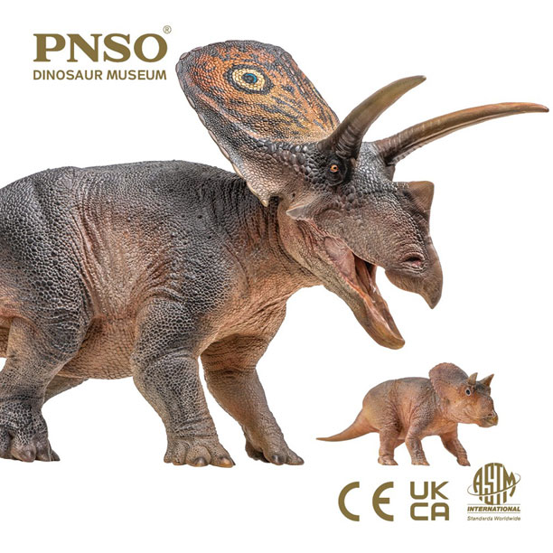 PNSO Torosaurus dinosaur models (Aubrey and Dabei) in lateral view.