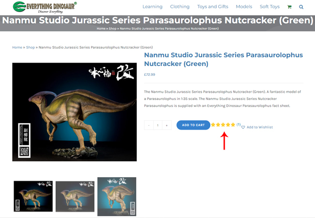 5-star Feefo Review Nanmu Studio Parasaurolophus