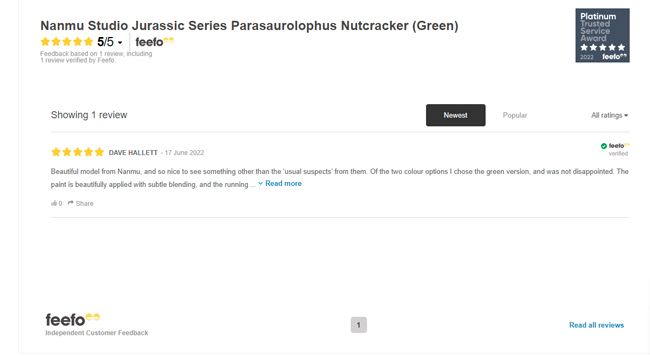 Nanmu Studio Jurassic Series Parasaurolophus Nutcracker Feefo reviews.