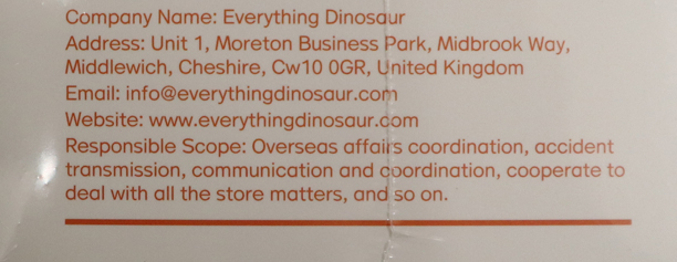 Everything Dinosaur on PNSO boxes