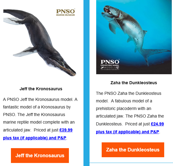 PNSO Kronosaurus and Dunkleosteus feature in newsletter