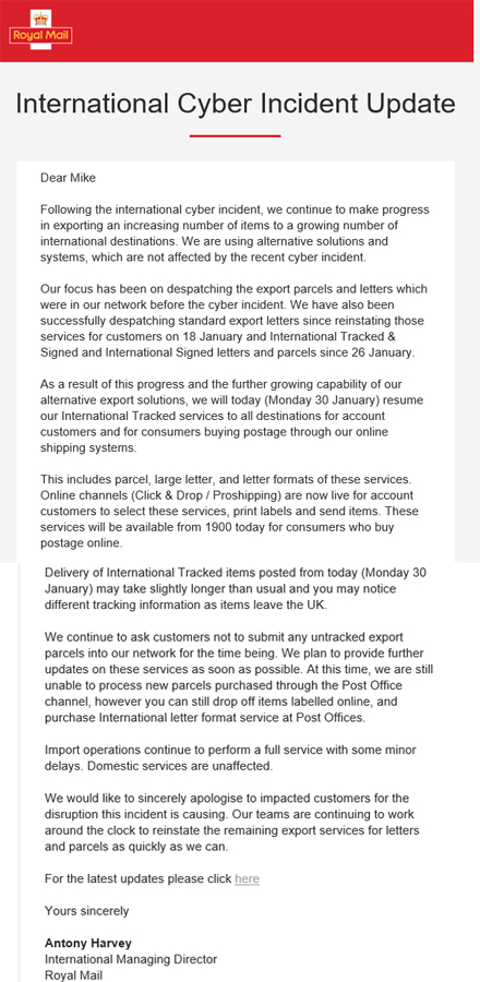 Royal Mail Cyber Incident