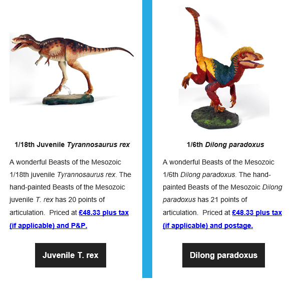Juvenile T. rex and Dilong paradoxus models.