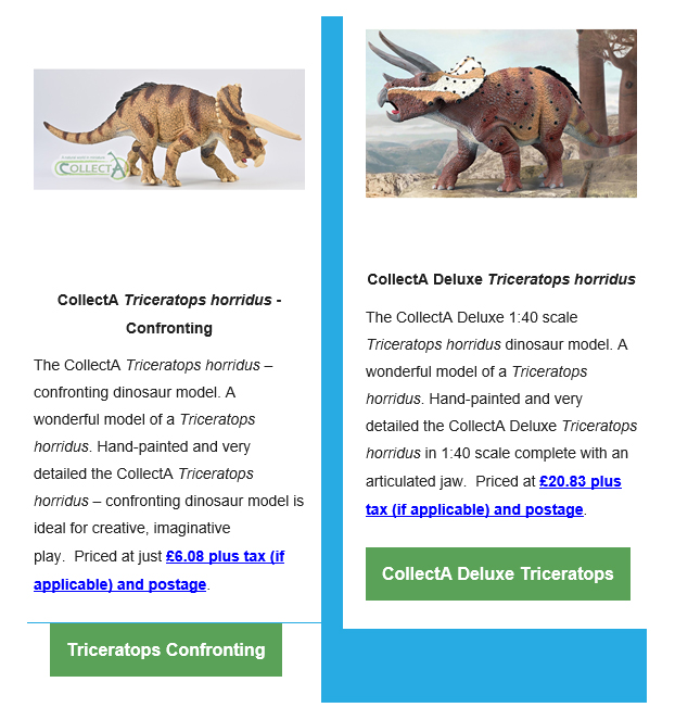 CollectA Triceratops dinosaur models.
