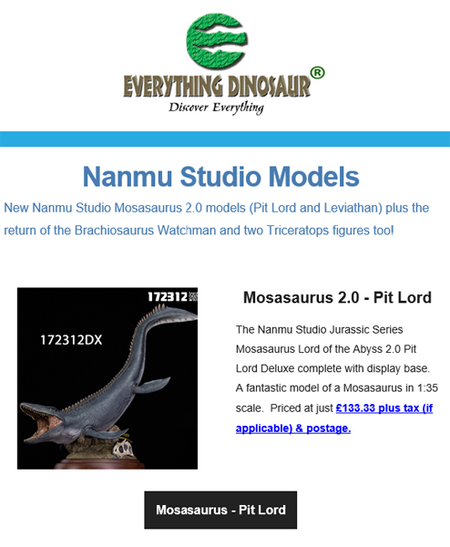 Nanmu Studio models feature in Everything Dinosaur newsletter.