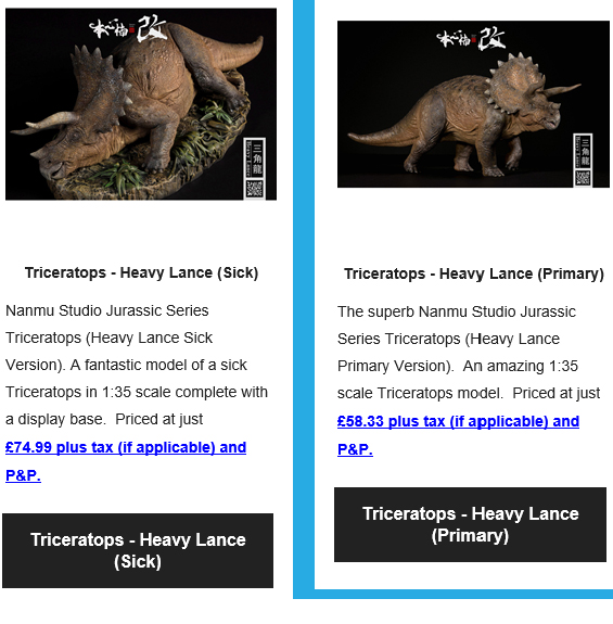 Nanmu Studio models (Triceratops figures).