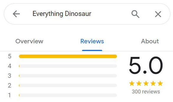 300 5-star Google reviews earned by Everything Dinosaur.