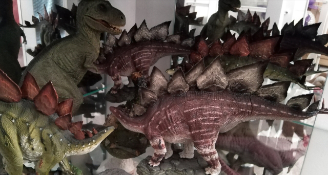 Rebor dinosaur models on display.