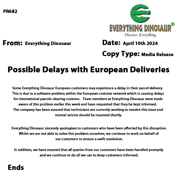 European parcel deliveries an update from Everything Dinosaur.