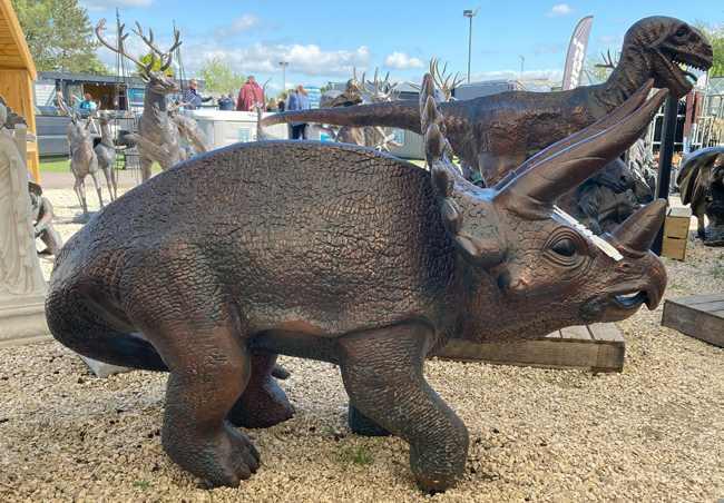 A Triceratops garden ornament.