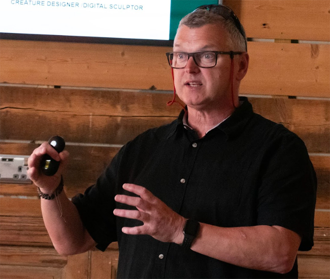 Glen Southern of Southern GFX presenting at the Everything Dinosaur Evolution event at the recent Lyme Regis Fossil Festival.