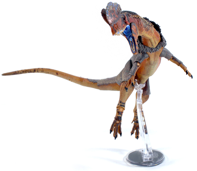 A leaping Cyberzoic B1 Dilophosaurus wetherilli figure.