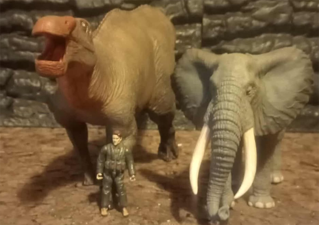 Shantungosaurus prehistoric animal model compared to an elephant.