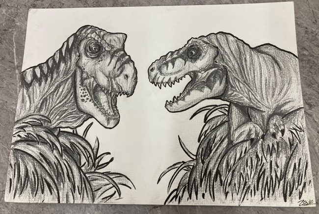 Two tyrannosaurs come into view (illustration by Zain).