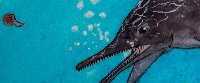 A Jabalisaurus pursuing a ray-finned fish.