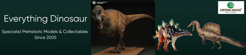 Everything Dinosaur banner highlights prehistoric animal figures for sale.