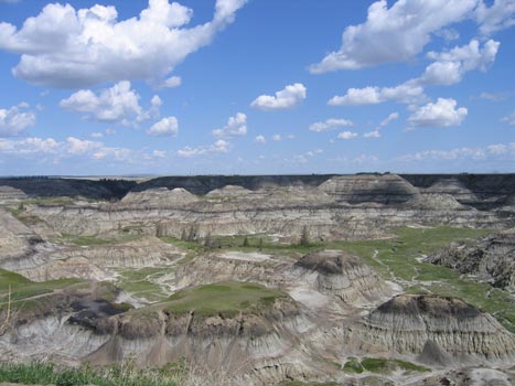 A view of the Alberta Badlands - dinosaur hunting by boat.